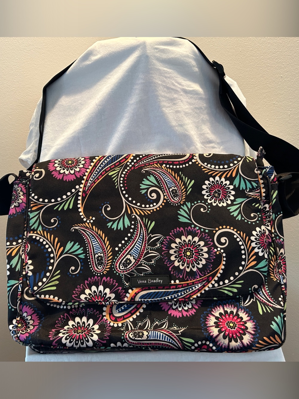 Vera Bradley Black Floral Paisley Crossbody with Pink & Teal Accents